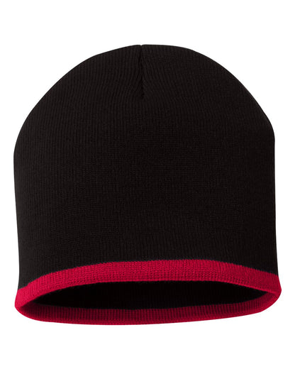 Sportsman 8" Bottom-Striped Knit Beanie SP09 #color_Black/ Red
