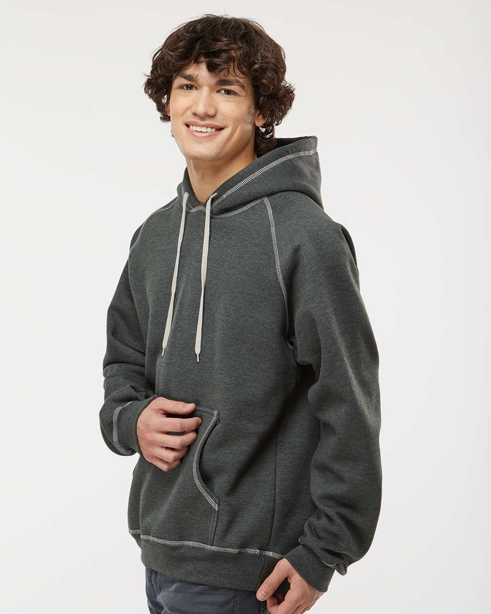 King Fashion Extra Heavy Hooded Pullover KP8011 #colormdl_Charcoal Mix