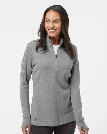 Adidas A555 Women's 3-Stripes Quarter-Zip Sweater #colormdl_Grey Three Melange
