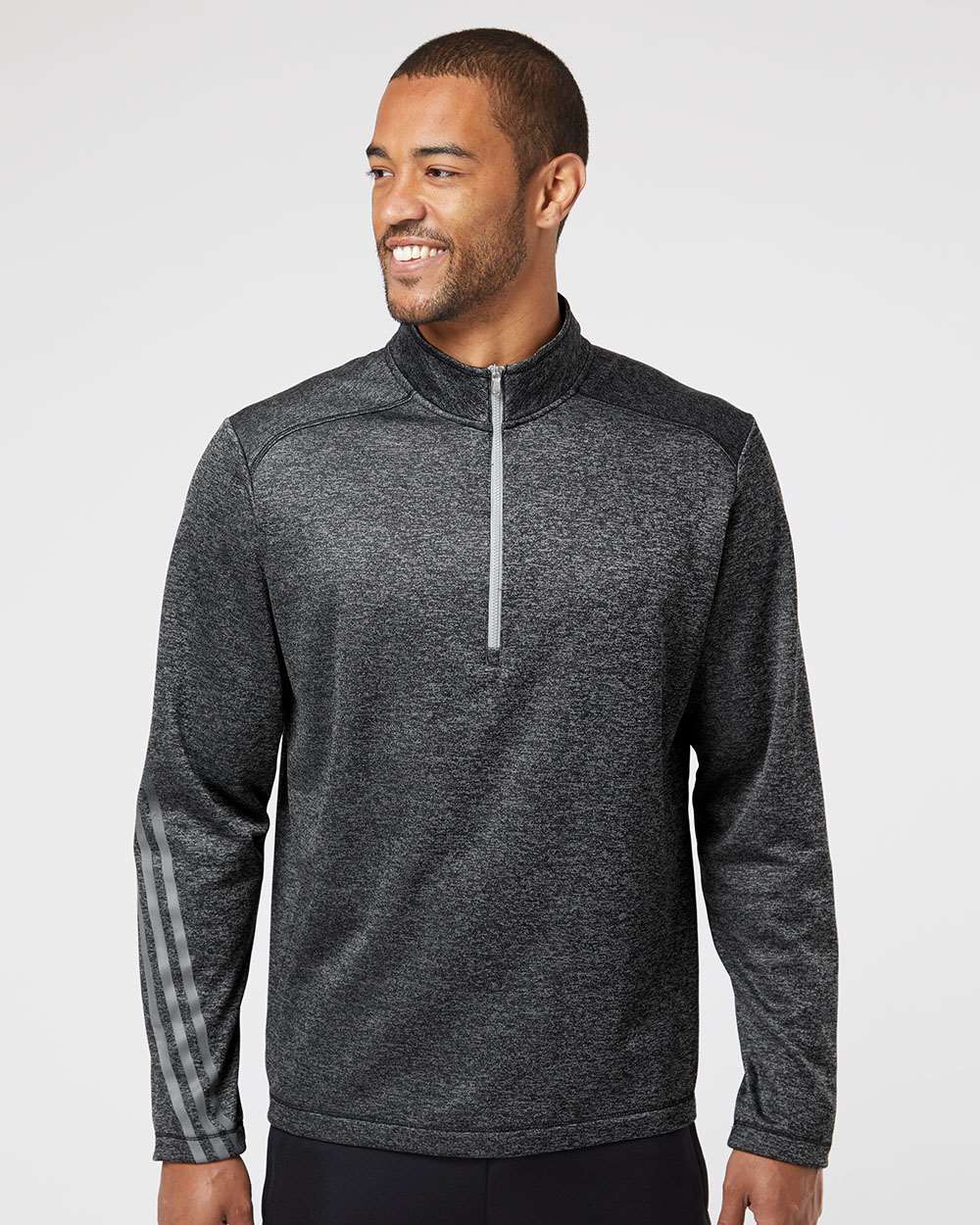 Adidas A284 Brushed Terry Heathered Quarter-Zip Pullover #colormdl_Black Heather/ Mid Grey