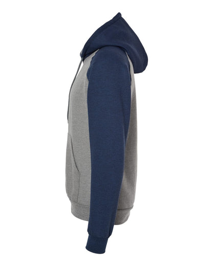 King Fashion Fleece Raglan Hooded Sweatshirt KF4042 #color_Grey Heather/ Heather Navy