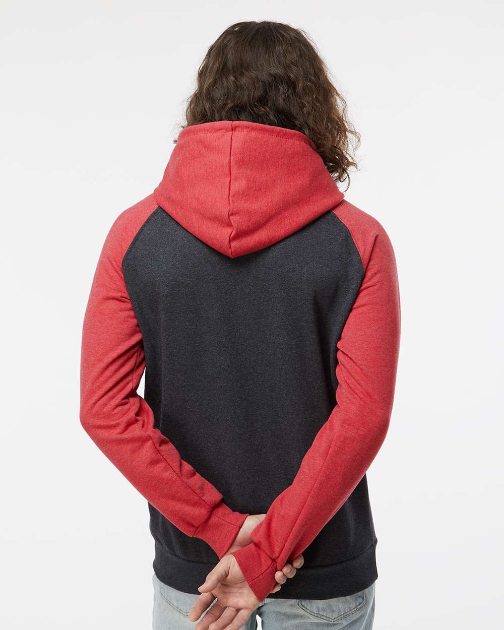 King Fashion Fleece Raglan Hooded Sweatshirt KF4042 #colormdl_Dark Charcoal/ Heather Red