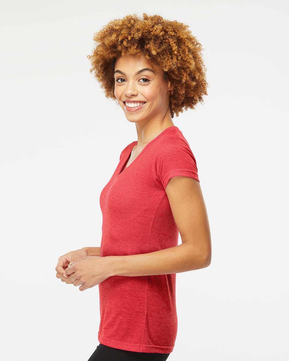 M&O Women's Deluxe Blend V-Neck T-Shirt 3542 #colormdl_Heather Red