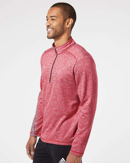 Adidas A284 Brushed Terry Heathered Quarter-Zip Pullover #colormdl_Power Red Heather/ Black