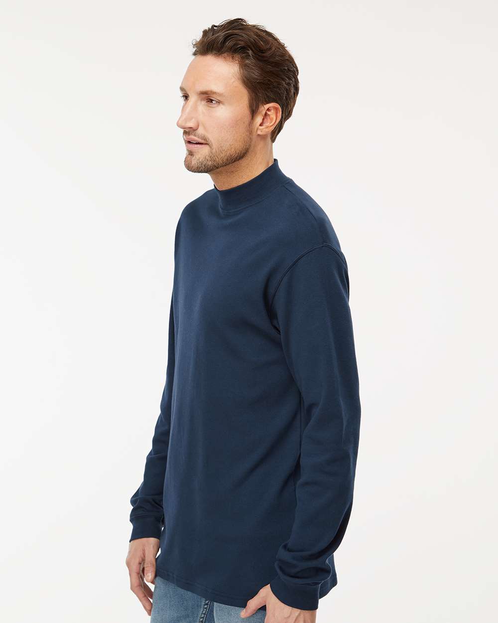 King Fashion Jersey Interlock Mockneck Long Sleeve T-Shirt KF4600 #colormdl_Navy