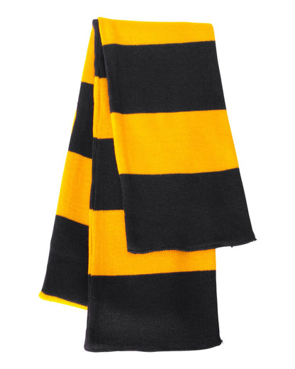Sportsman Rugby-Striped Knit Scarf SP02 #color_Black/ Gold
