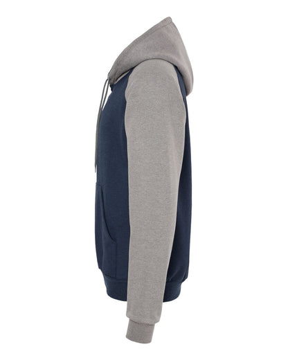 King Fashion Fleece Raglan Hooded Sweatshirt KF4042 #color_Heather Navy/ Grey Heather