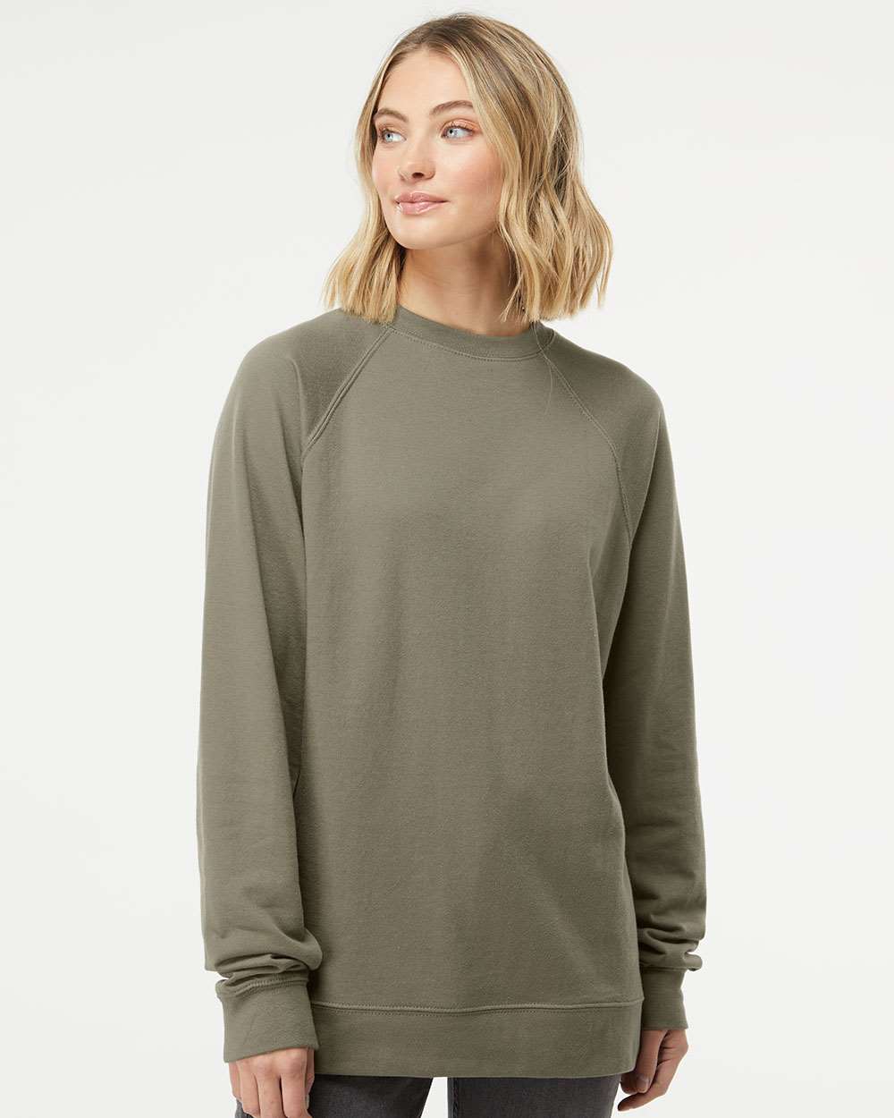 Independent Trading Co. Icon Unisex Lightweight Loopback Terry Crewneck Sweatshirt SS1000C #colormdl_Olive