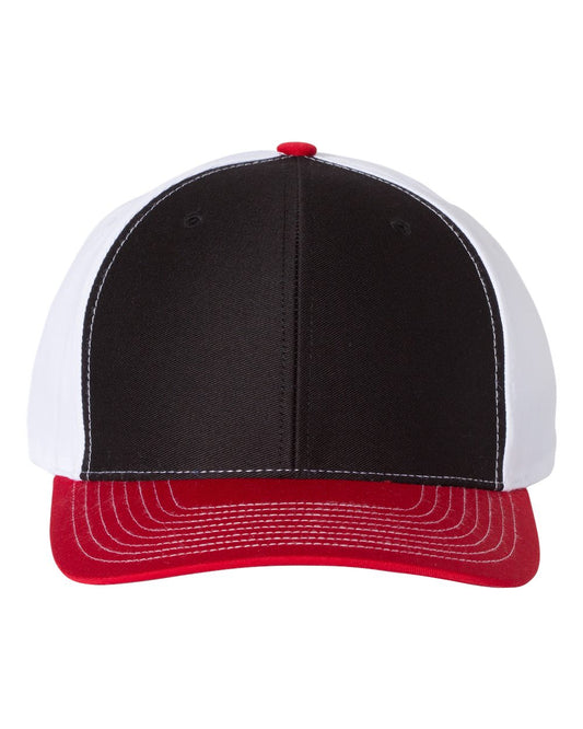 Black and White, Red Color Richardson Twill Back Trucker Cap