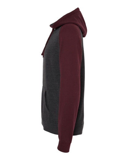 Independent Trading Co. Raglan Hooded Sweatshirt IND40RP #color_Charcoal Heather/ Burgundy Heather