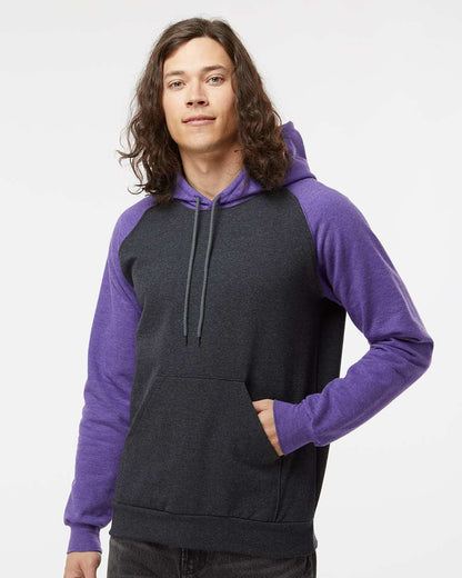 King Fashion Fleece Raglan Hooded Sweatshirt KF4042 #colormdl_Dark Charcoal/ Heather Purple