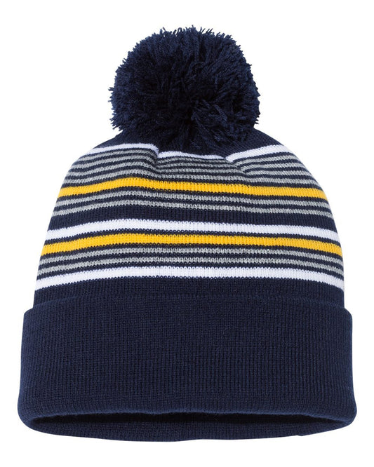 Sportsman 12" Striped Pom-Pom Knit Beanie SP60