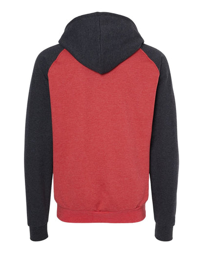 King Fashion Fleece Raglan Hooded Sweatshirt KF4042 #color_Heather Red/ Dark Charcoal