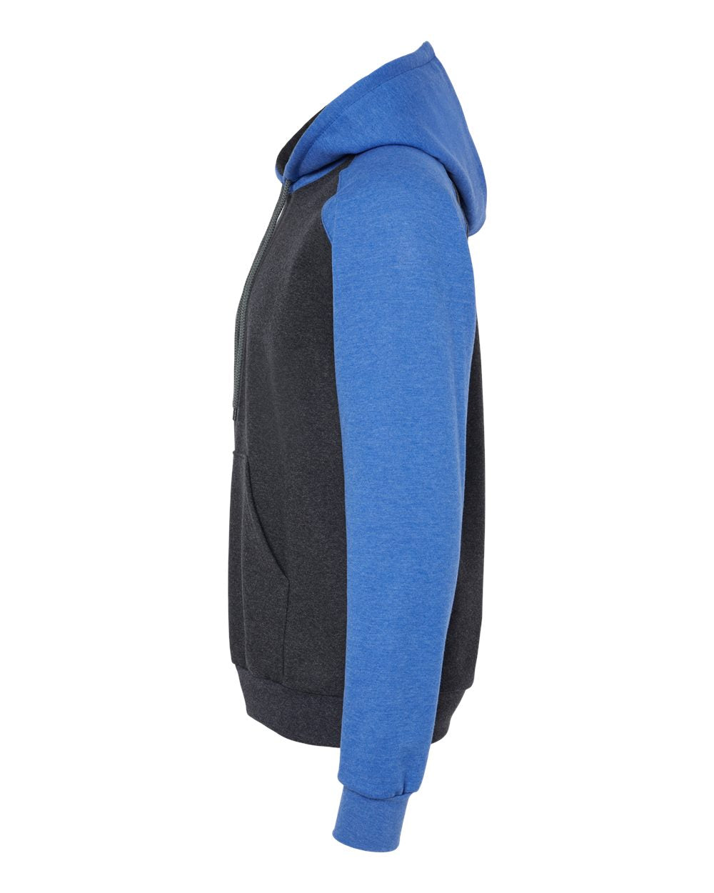 King Fashion Fleece Raglan Hooded Sweatshirt KF4042 #color_Dark Charcoal/ Heather Royal