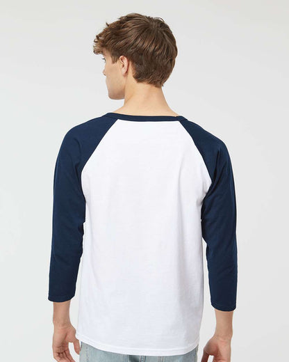 M&O Raglan Three-Quarter Sleeve Baseball T-Shirt 5540 #colormdl_White/ Navy