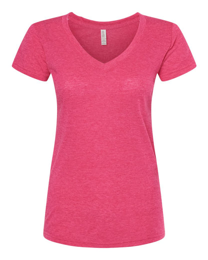 M&O Women's Deluxe Blend V-Neck T-Shirt 3542 #color_Heather Fuchsia