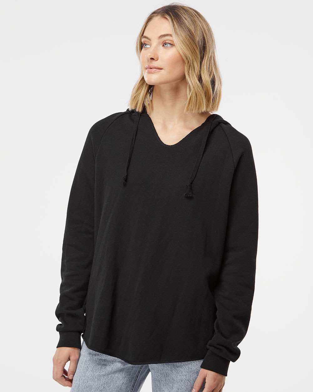 Independent Trading Co. Women’s Lightweight California Wave Wash Hooded Sweatshirt PRM2500 #colormdl_Black