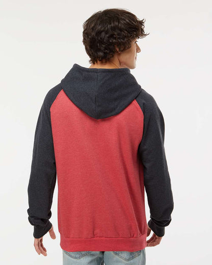 King Fashion Fleece Raglan Hooded Sweatshirt KF4042 #colormdl_Heather Red/ Dark Charcoal