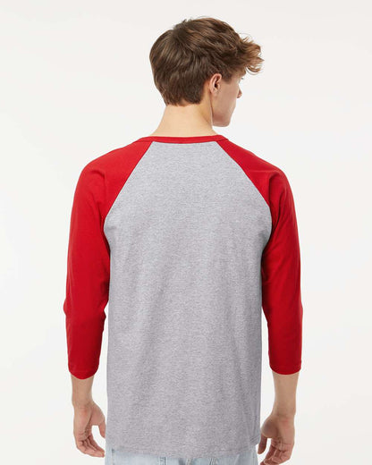 M&O Raglan Three-Quarter Sleeve Baseball T-Shirt 5540 #colormdl_Sport Grey/ Red