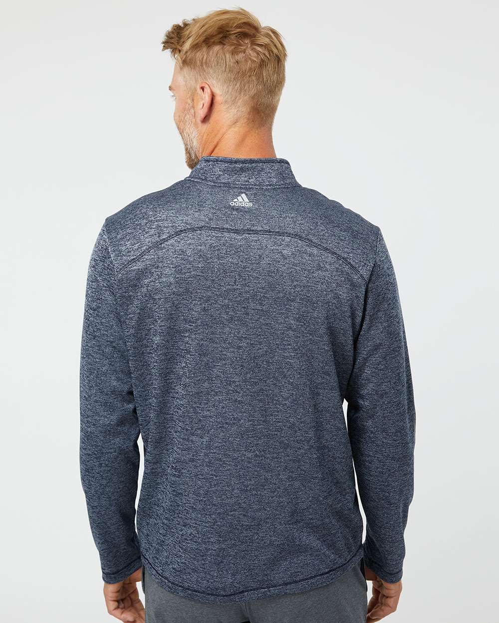 Adidas A284 Brushed Terry Heathered Quarter-Zip Pullover #colormdl_Navy Heather/ Mid Grey