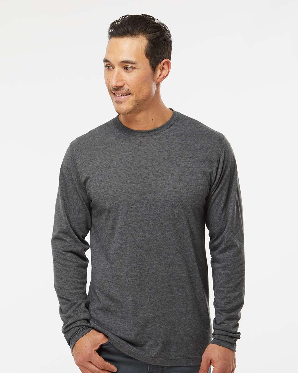 M&O Poly-Blend Long Sleeve T-Shirt 3520 #colormdl_Heather Charcoal