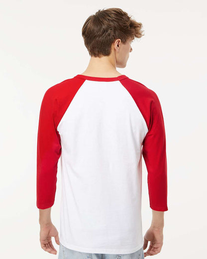M&O Raglan Three-Quarter Sleeve Baseball T-Shirt 5540 #colormdl_White/ Red