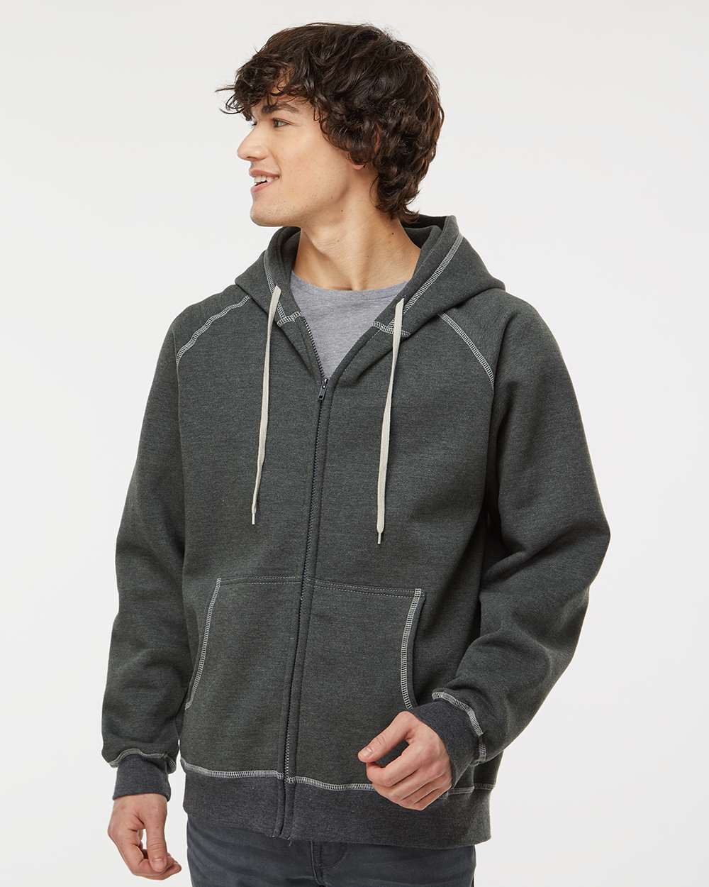 King Fashion Extra Heavy Full-Zip Hooded Sweatshirt KP8017 #colormdl_Charcoal Mix