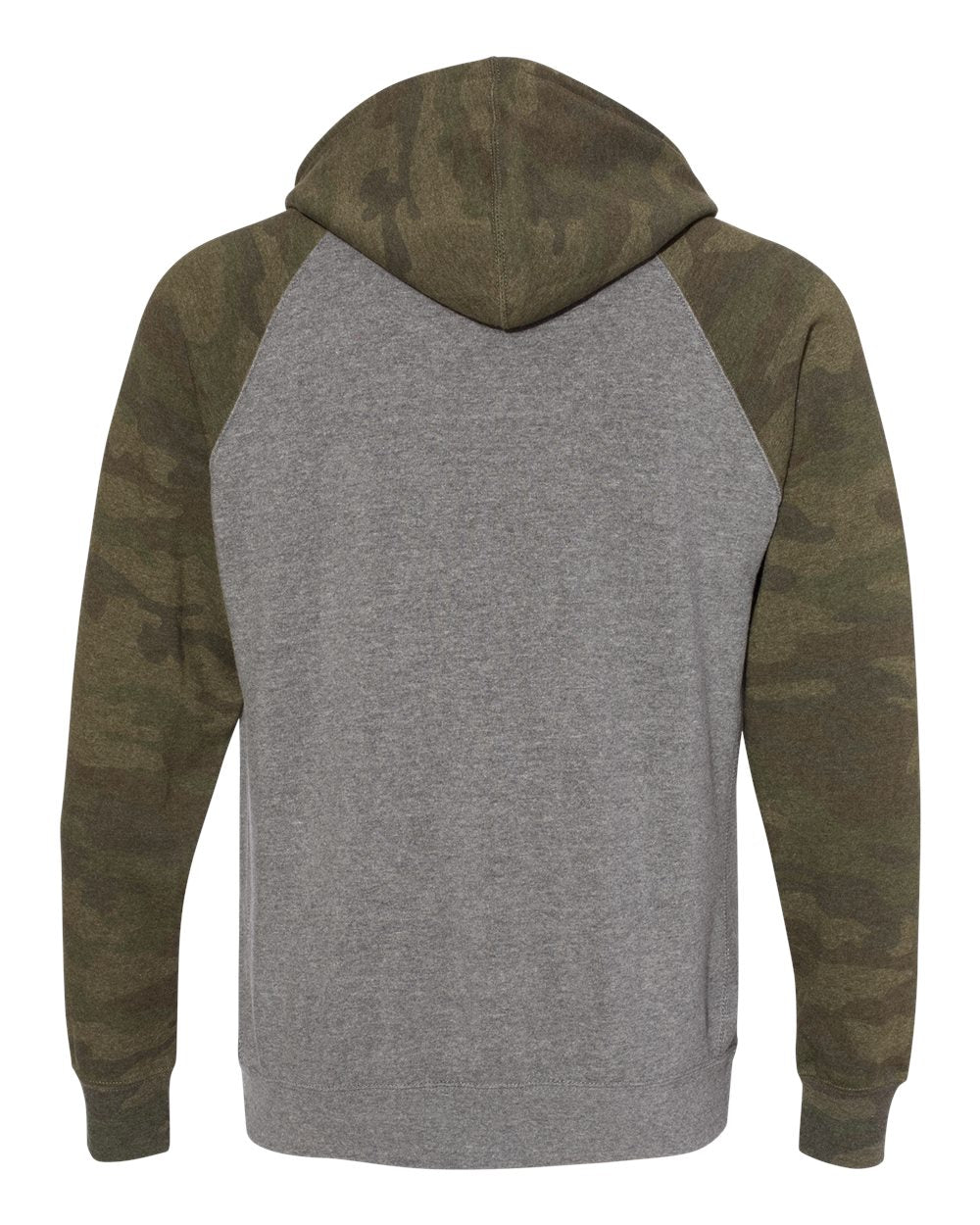 Independent Trading Co. Unisex Special Blend Raglan Hooded Sweatshirt PRM33SBP #color_Nickel Heather/ Forest Camo