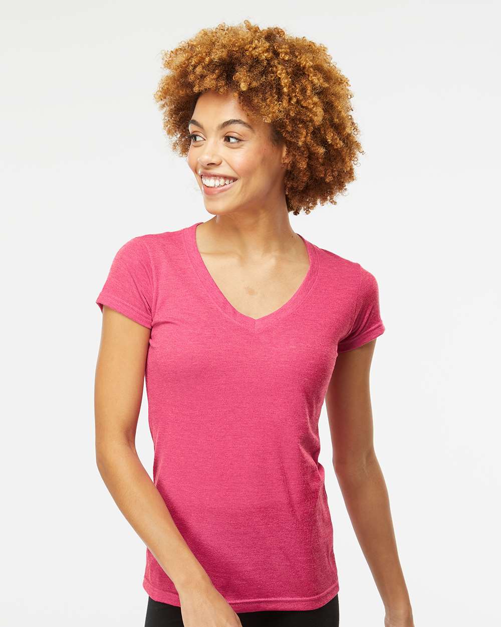 M&O Women's Deluxe Blend V-Neck T-Shirt 3542 #colormdl_Heather Fuchsia
