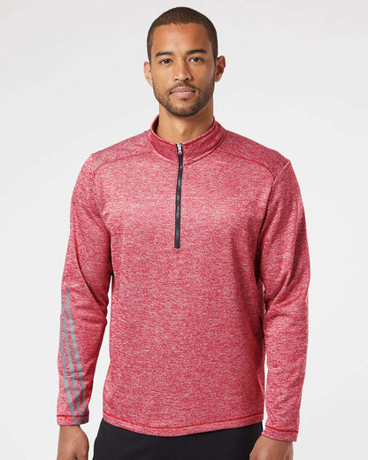 Adidas A284 Brushed Terry Heathered Quarter-Zip Pullover #colormdl_Power Red Heather/ Black