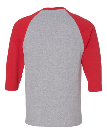 Gildan Heavy Cotton™ Raglan Three-Quarter Sleeve T-Shirt 5700 #color_Sport Grey/ Red