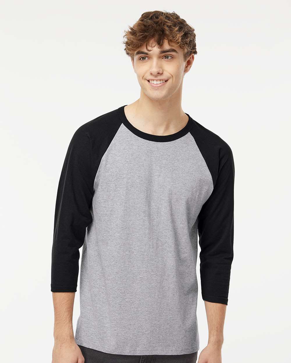 M&O Raglan Three-Quarter Sleeve Baseball T-Shirt 5540 #colormdl_Sport Grey/ Black