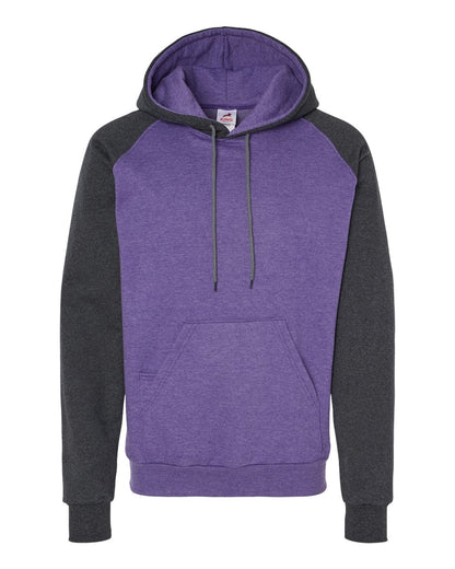 King Fashion Fleece Raglan Hooded Sweatshirt KF4042 #color_Heather Purple/ Dark Charcoal