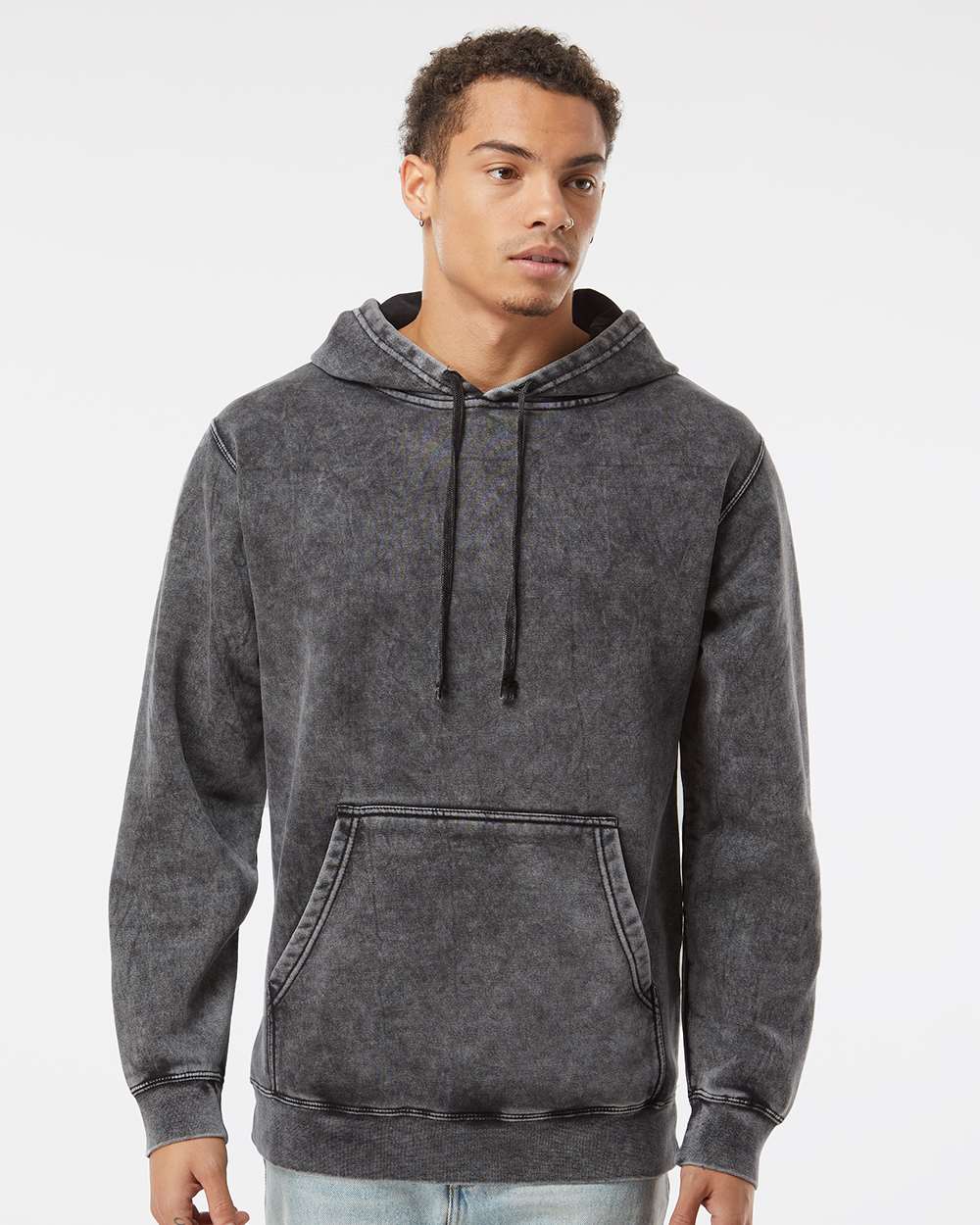 Independent Trading Co. Unisex Midweight Mineral Wash Hooded Sweatshirt PRM4500MW #colormdl_Black