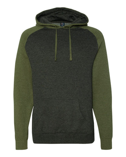 Independent Trading Co. Raglan Hooded Sweatshirt IND40RP #color_Charcoal Heather/ Army Heather