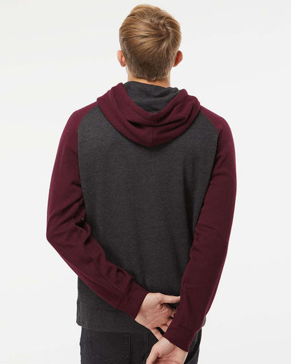 Independent Trading Co. Raglan Hooded Sweatshirt IND40RP #colormdl_Charcoal Heather/ Burgundy Heather
