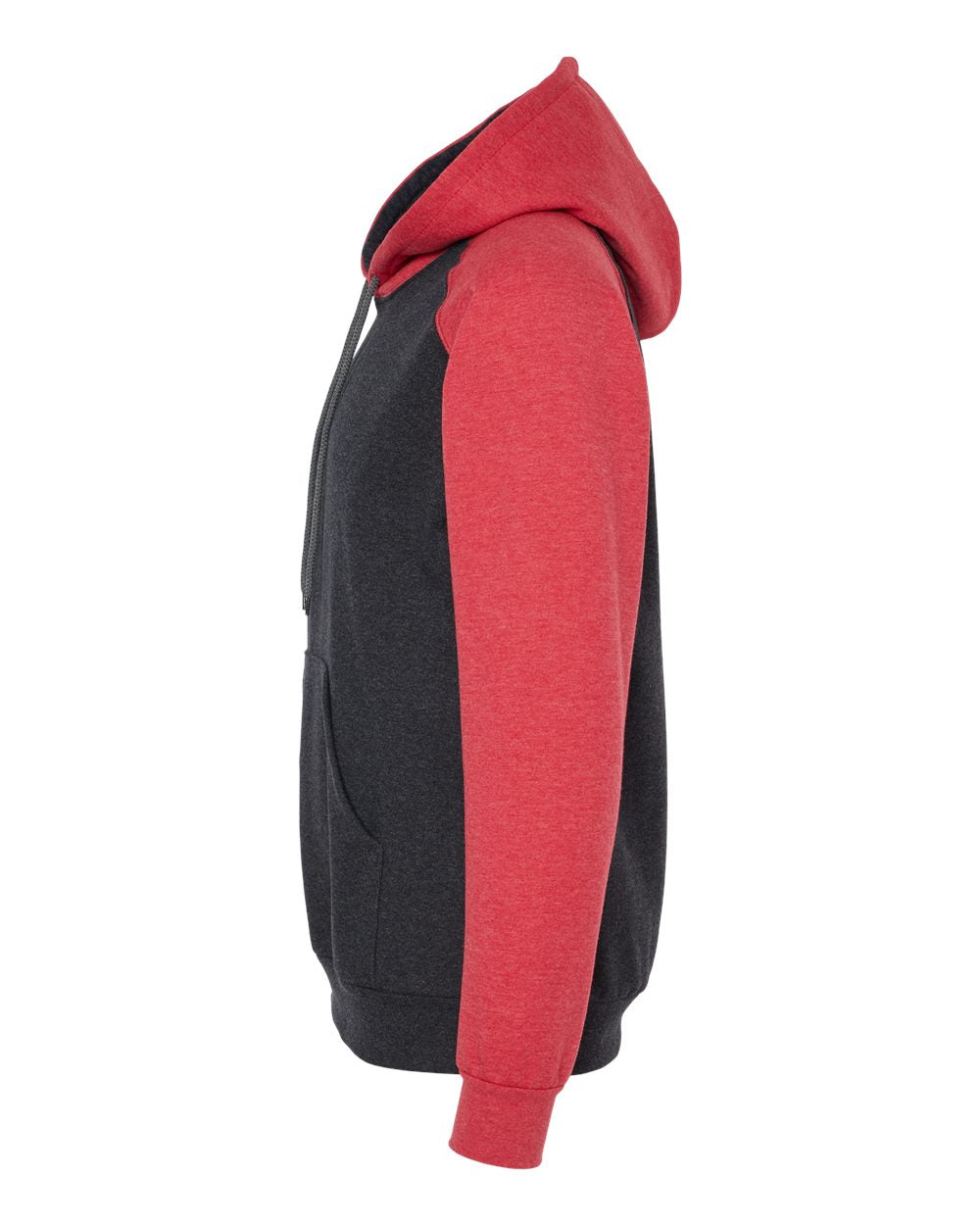 King Fashion Fleece Raglan Hooded Sweatshirt KF4042 #color_Dark Charcoal/ Heather Red