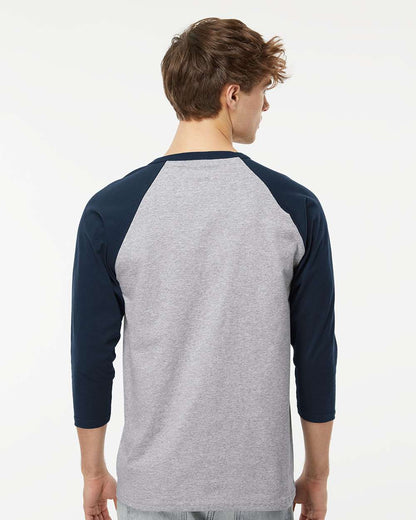 M&O Raglan Three-Quarter Sleeve Baseball T-Shirt 5540 #colormdl_Sport Grey/ Navy