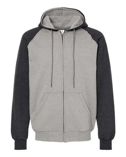 King Fashion Fleece Raglan Hooded Full-Zip Sweatshirt KF4048 #color_Grey Heather/ Dark Charcoal