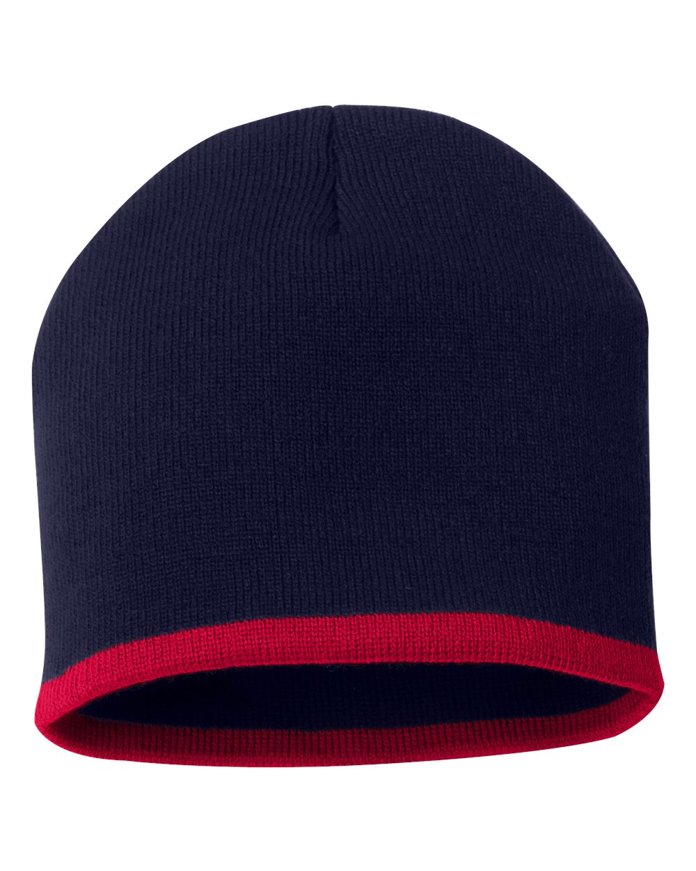 Sportsman 8" Bottom-Striped Knit Beanie SP09 #color_Navy/ Red