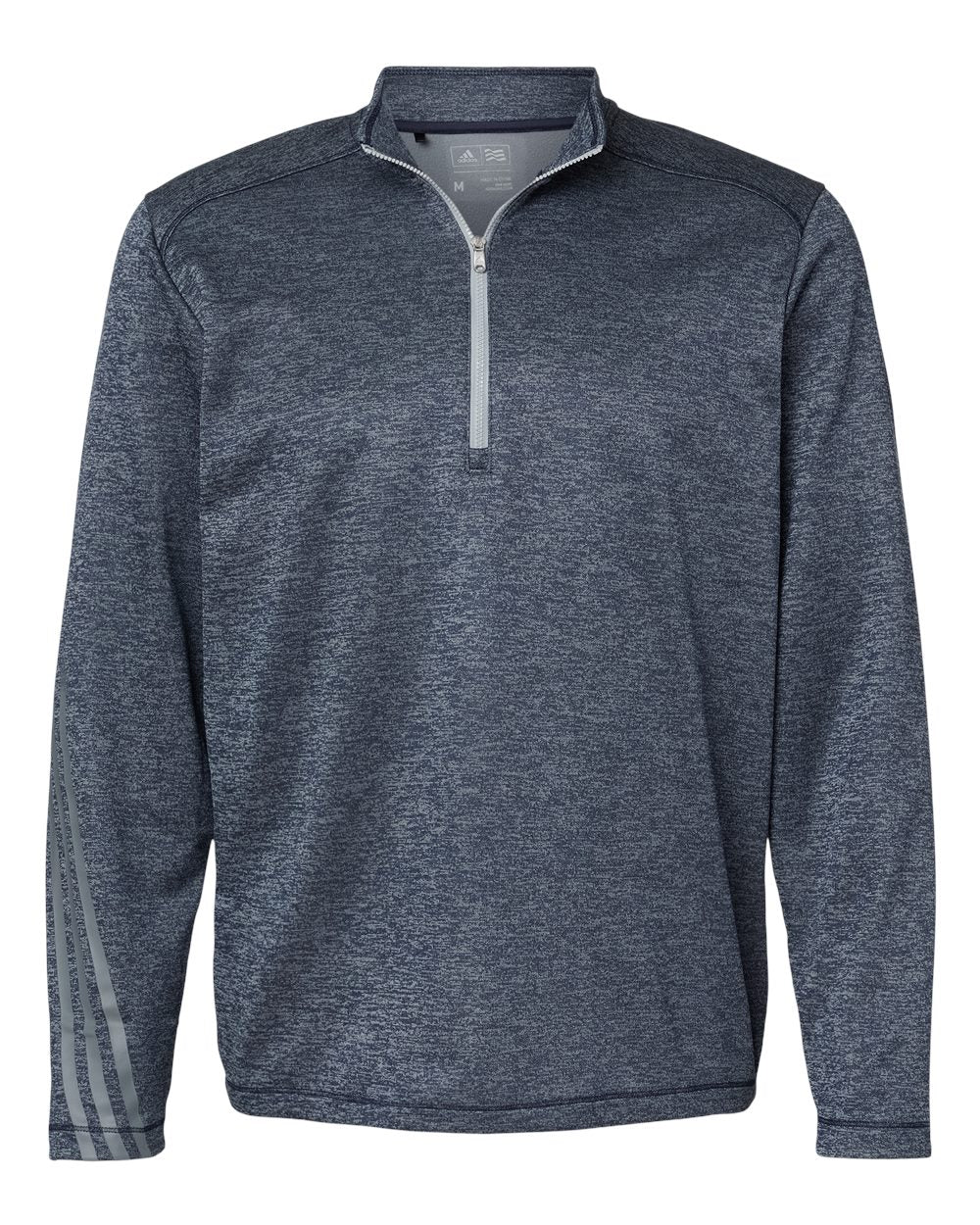 Adidas A284 Brushed Terry Heathered Quarter-Zip Pullover #color_Navy Heather/ Mid Grey