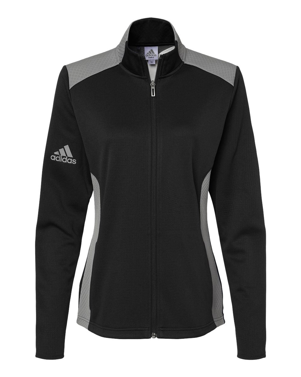 Adidas A529 Women's Textured Mixed Media Full-Zip Jacket #color_Black/ Grey Three