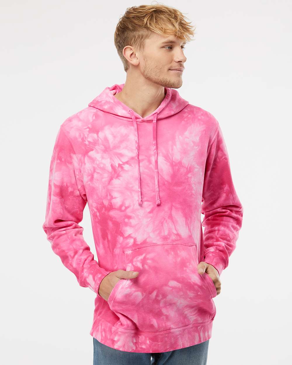 Independent Trading Co. Unisex Midweight Tie-Dyed Hooded Sweatshirt PRM4500TD #colormdl_Tie Dye Pink