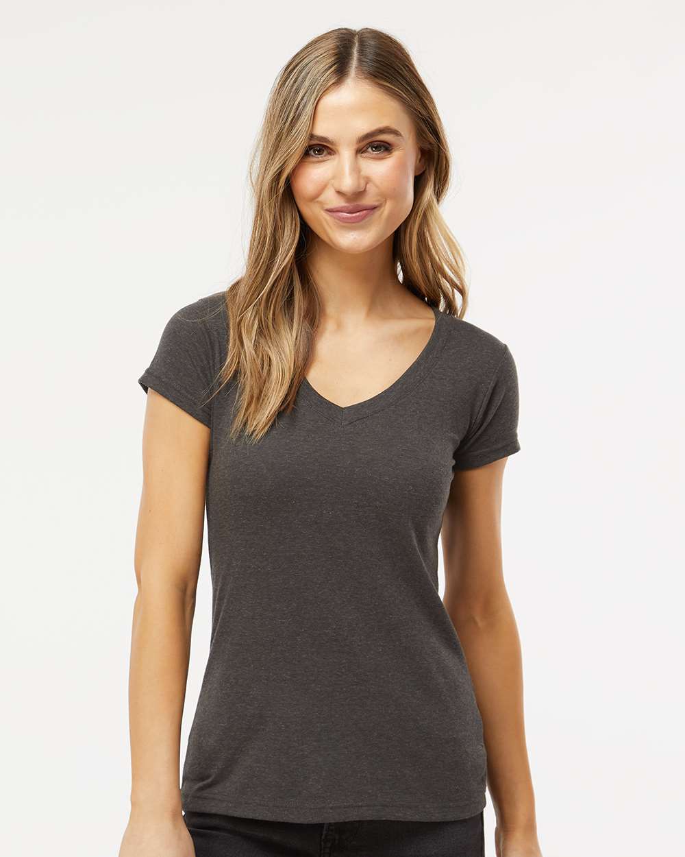 M&O Women's Deluxe Blend V-Neck T-Shirt 3542 #colormdl_Heather Graphite
