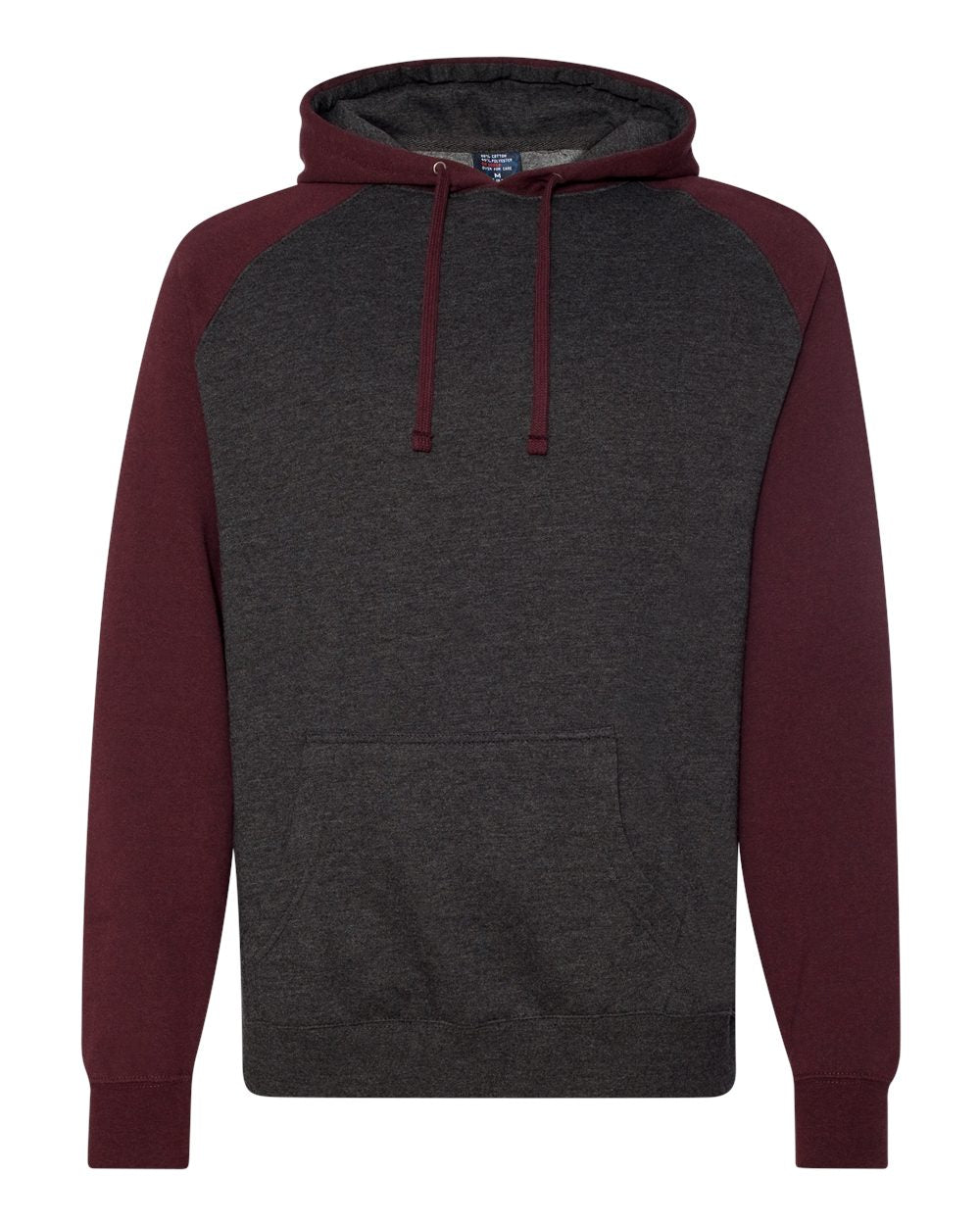 Independent Trading Co. Raglan Hooded Sweatshirt IND40RP #color_Charcoal Heather/ Burgundy Heather
