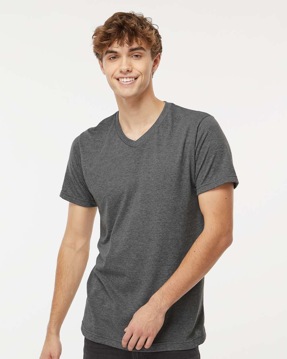 M&O Deluxe Blend V-Neck T-Shirt 3543 #colormdl_Heather Charcoal