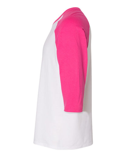 Gildan Heavy Cotton™ Raglan Three-Quarter Sleeve T-Shirt 5700 #color_White/ Heliconia