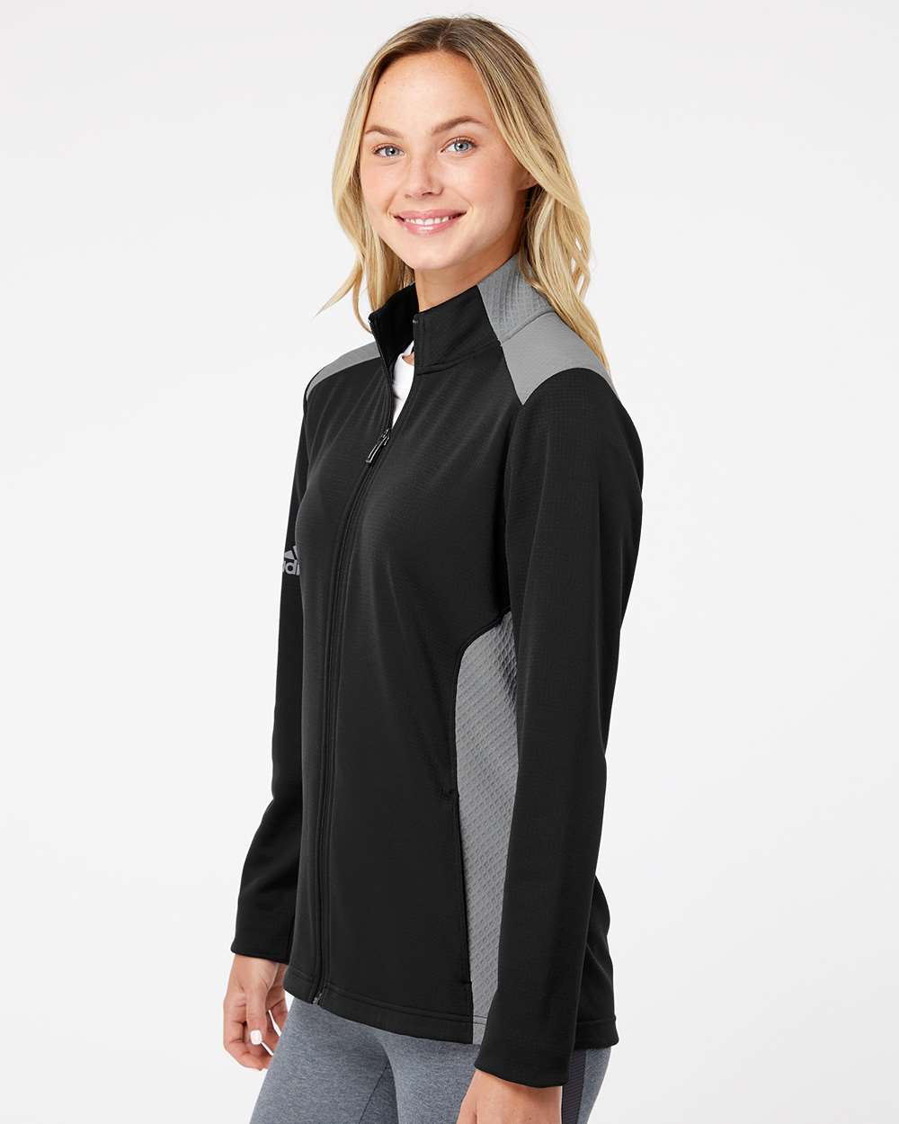 Adidas A529 Women's Textured Mixed Media Full-Zip Jacket #colormdl_Black/ Grey Three