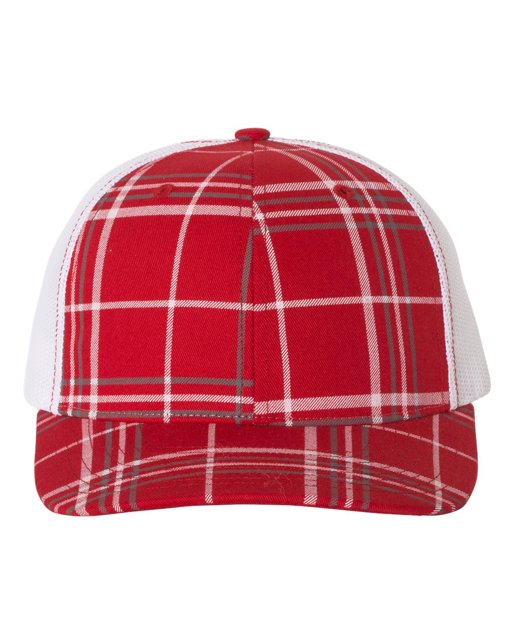 Richardson Patterned Snapback Trucker Cap 112P #color_Plaid Print Red/ Charcoal/ White