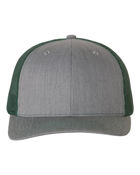 Heather Grey and Dark Green Color Adjustable Snapback Trucker Cap Side View
